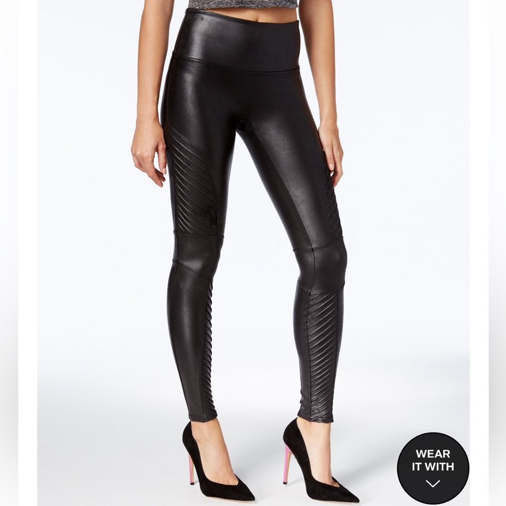 Black spanx moto faux leather legging